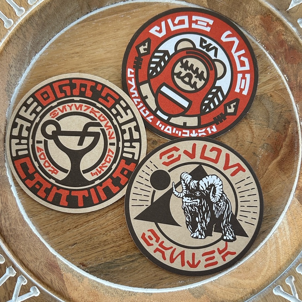 Disney Oga’s Cantina Coasters x3 - Red, Black, Brown, tan Star Wars memorabilia